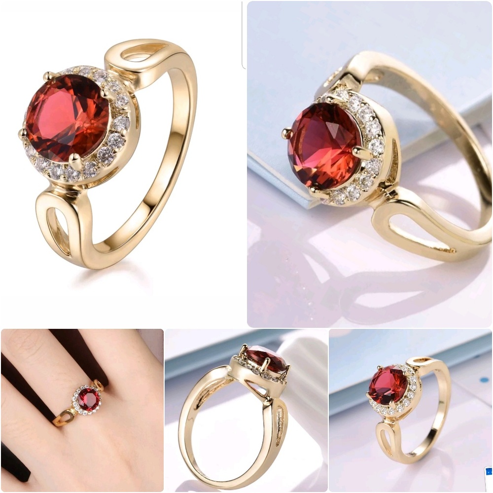 Retro Round Red Garnet Crystal Solitaire Rings